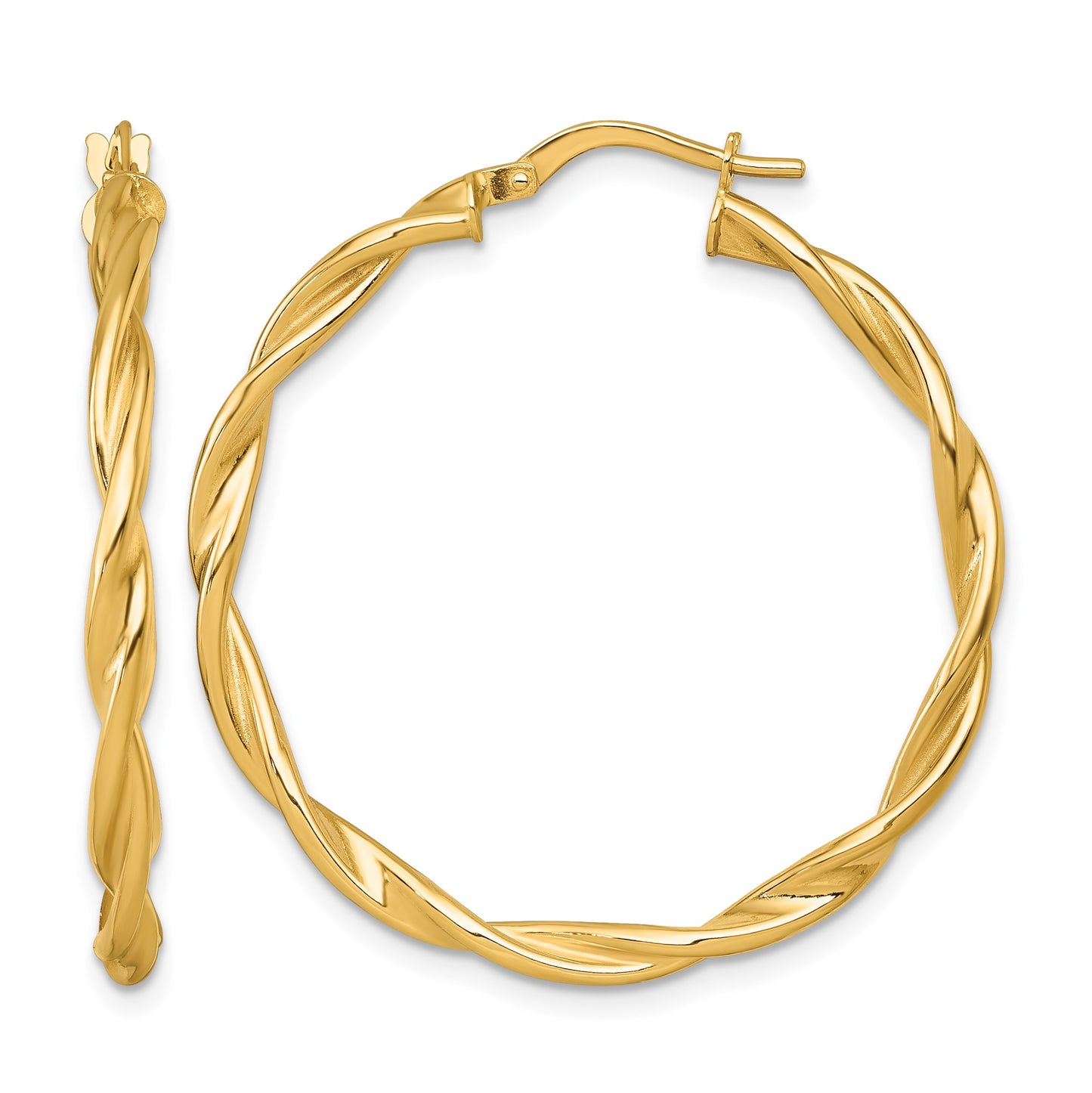 14k Polished Twisted 2.75 x 35mm Tube Hoop Earrings