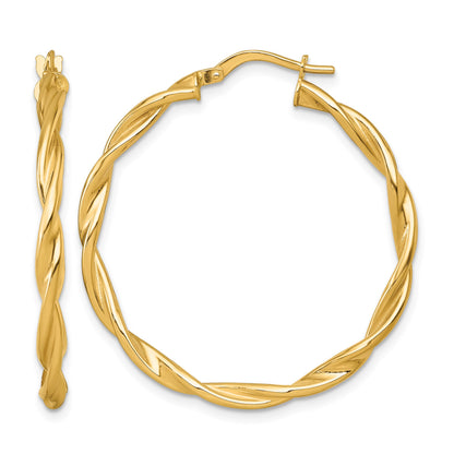 14k Polished Twisted 2.75 x 35mm Tube Hoop Earrings