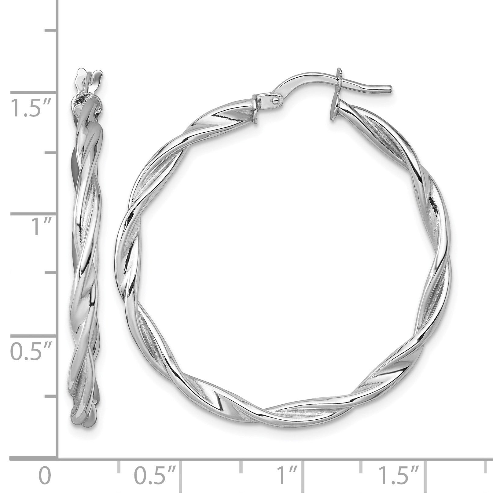 14k White Gold Polished Twisted 2.75 x 35mm Tube Hoop Earrings