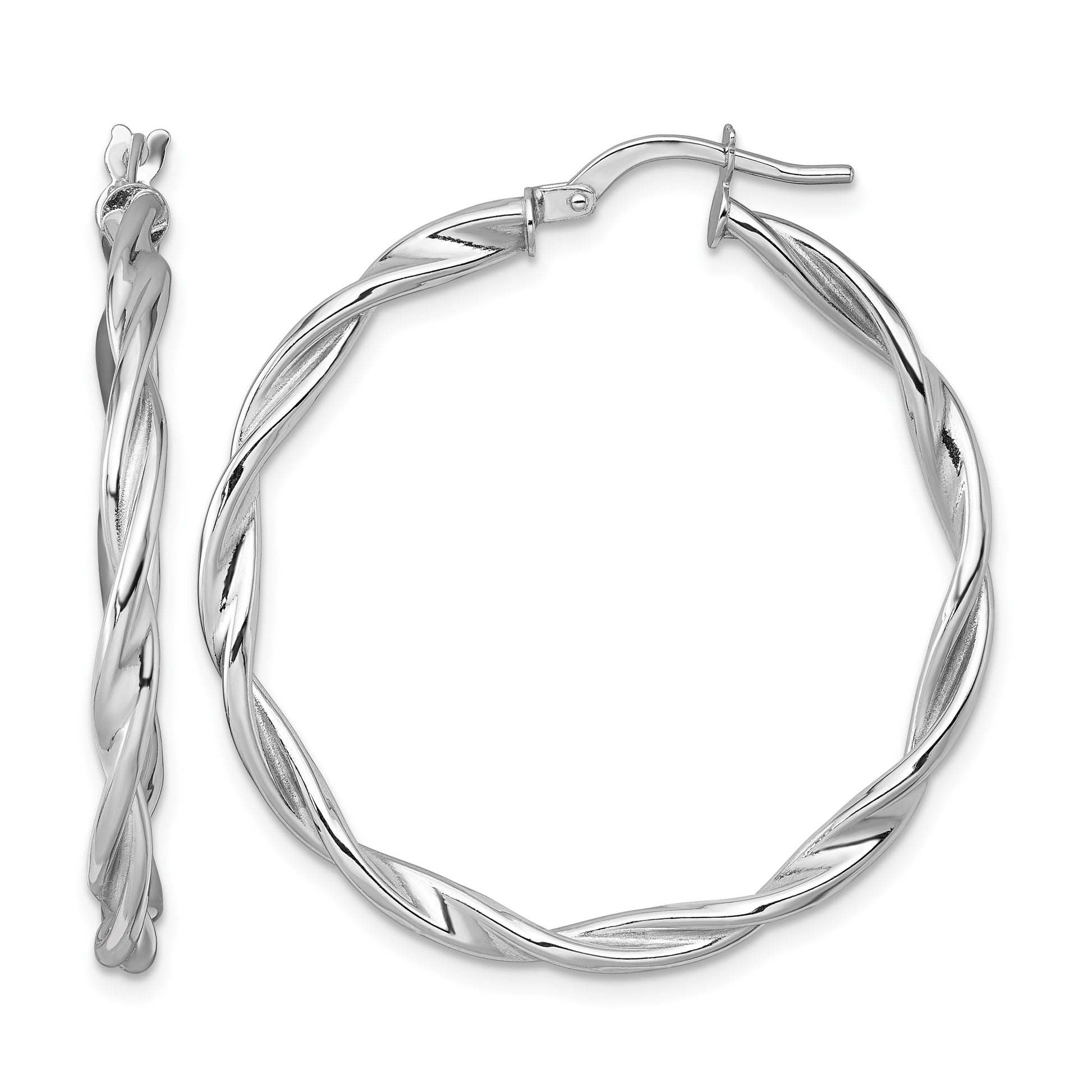 14k White Gold Polished Twisted 2.75 x 35mm Tube Hoop Earrings