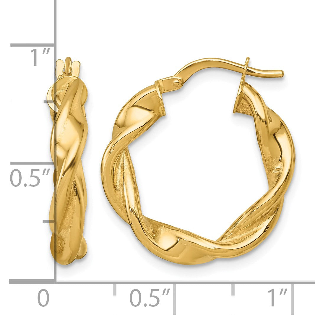 14k Polished Twisted 4.00 x 22mm Tube Hoop Earrings