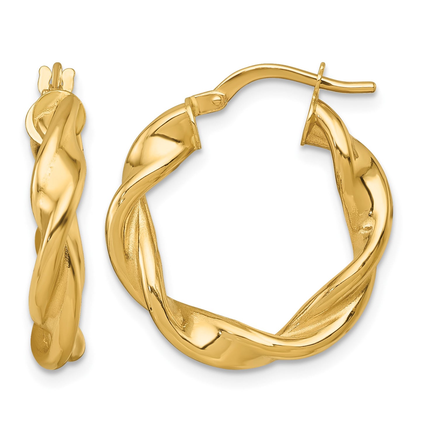 14k Polished Twisted 4.00 x 22mm Tube Hoop Earrings
