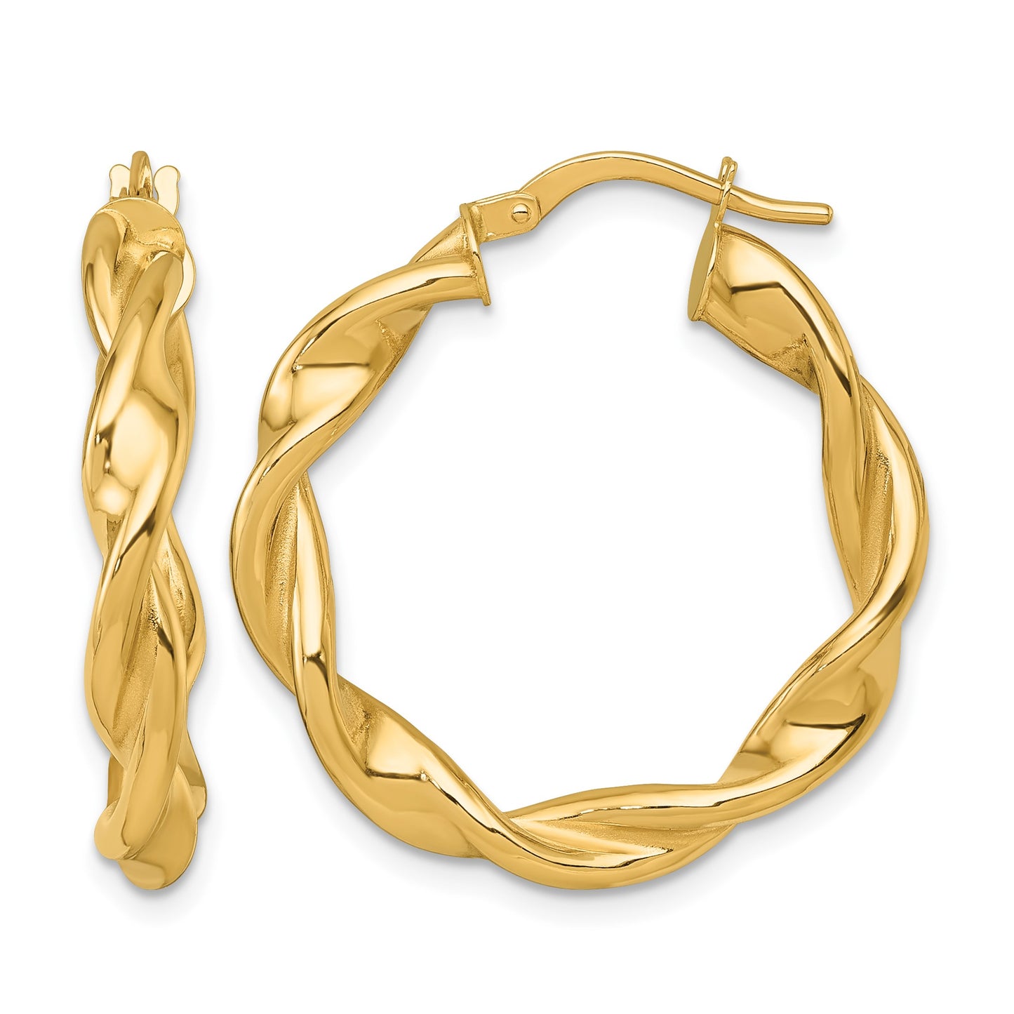 14k Polished Twisted 4.00 x 27mm Tube Hoop Earrings