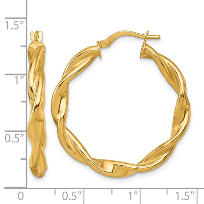 14k Polished Twisted 4.00 x 33mm Tube Hoop Earrings