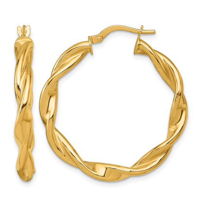 14k Polished Twisted 4.00 x 33mm Tube Hoop Earrings