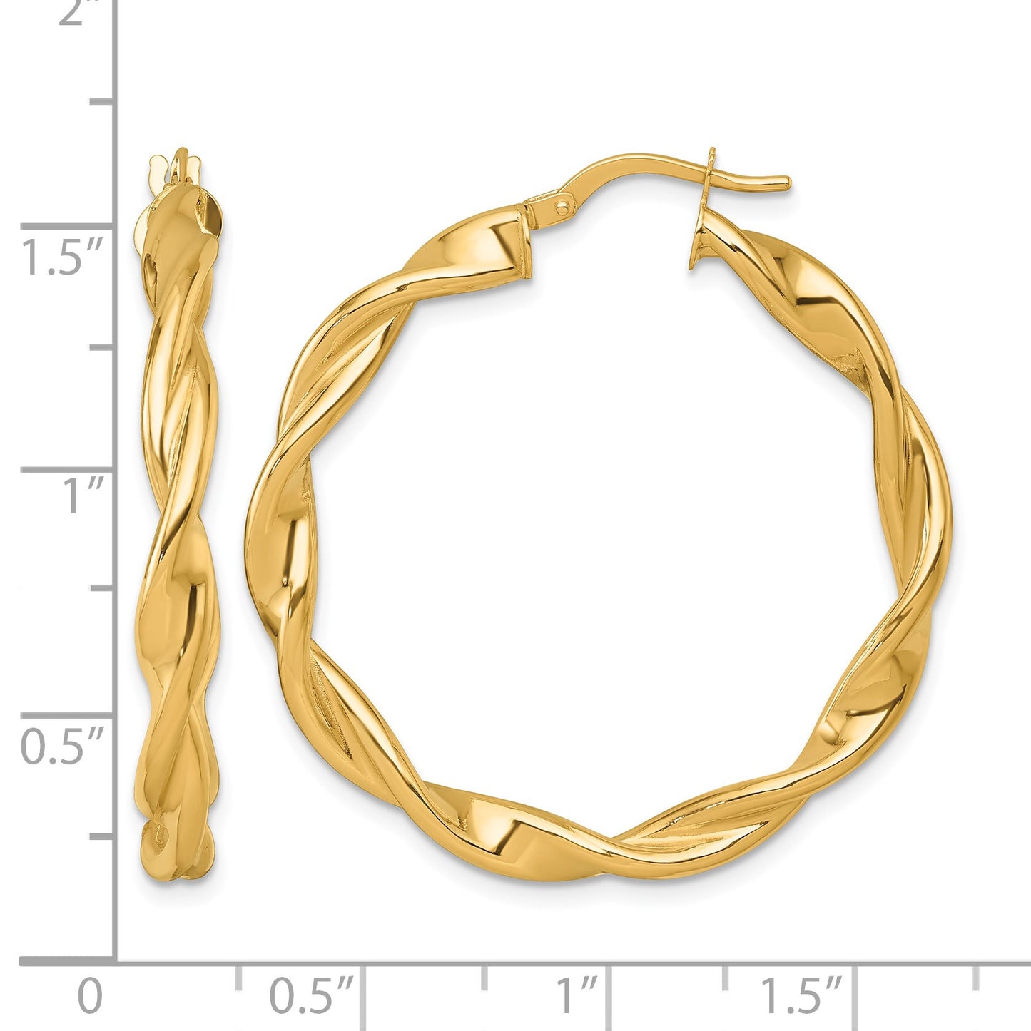 14k Polished Twisted 4.00 x 38mm Tube Hoop Earrings