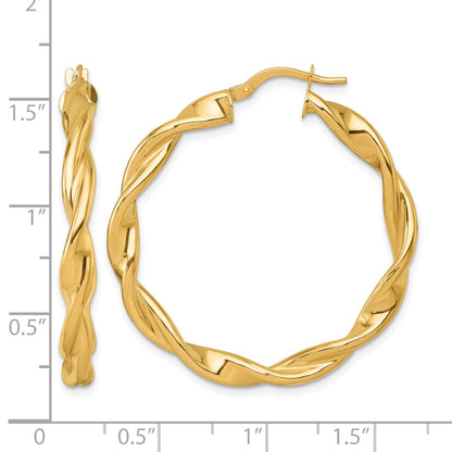 14k Polished Twisted 4.00 x 38mm Tube Hoop Earrings