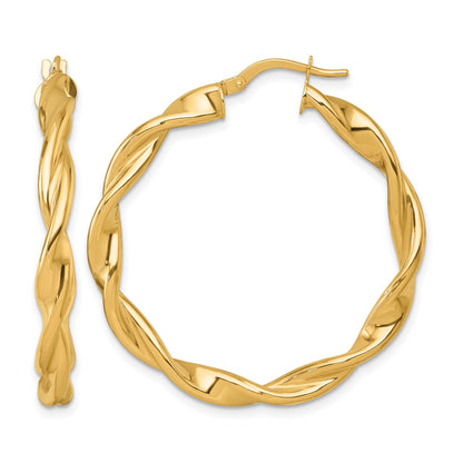 14k Polished Twisted 4.00 x 38mm Tube Hoop Earrings