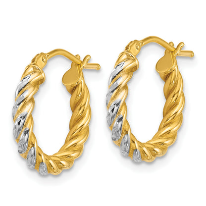 14k with White Rhodium Polished Diamond-cut Twisted 2.75mm Tube Hoop Earrings