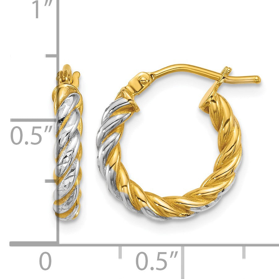 14k with White Rhodium Polished Diamond-cut Twisted 2.75mm Tube Hoop Earrings