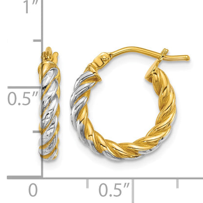 14k with White Rhodium Polished Diamond-cut Twisted 2.75mm Tube Hoop Earrings