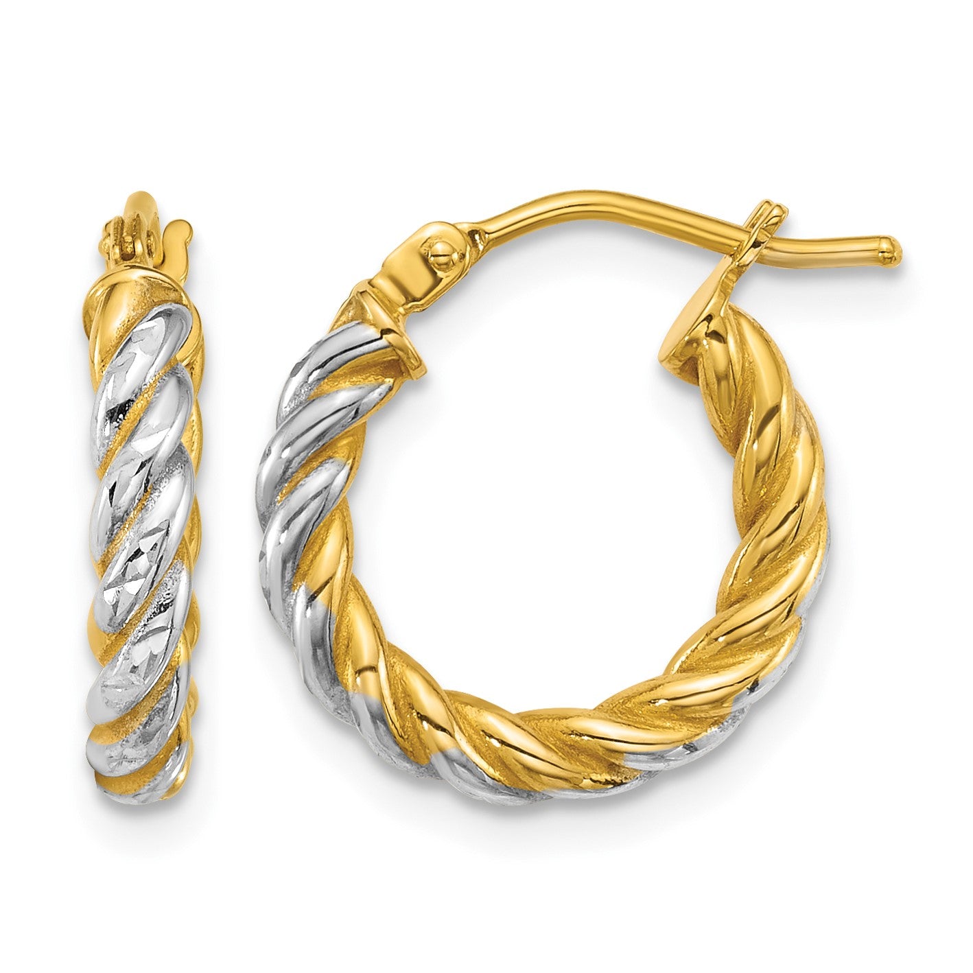 14k with White Rhodium Polished Diamond-cut Twisted 2.75mm Tube Hoop Earrings