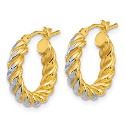 14k with White Rhodium Polished Diamond-cut Twisted 3.75mm Tube Hoop Earrings