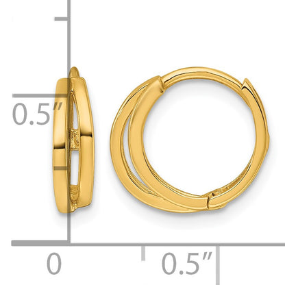 14k Polished Fancy Double Round Hinged Hoop Earrings