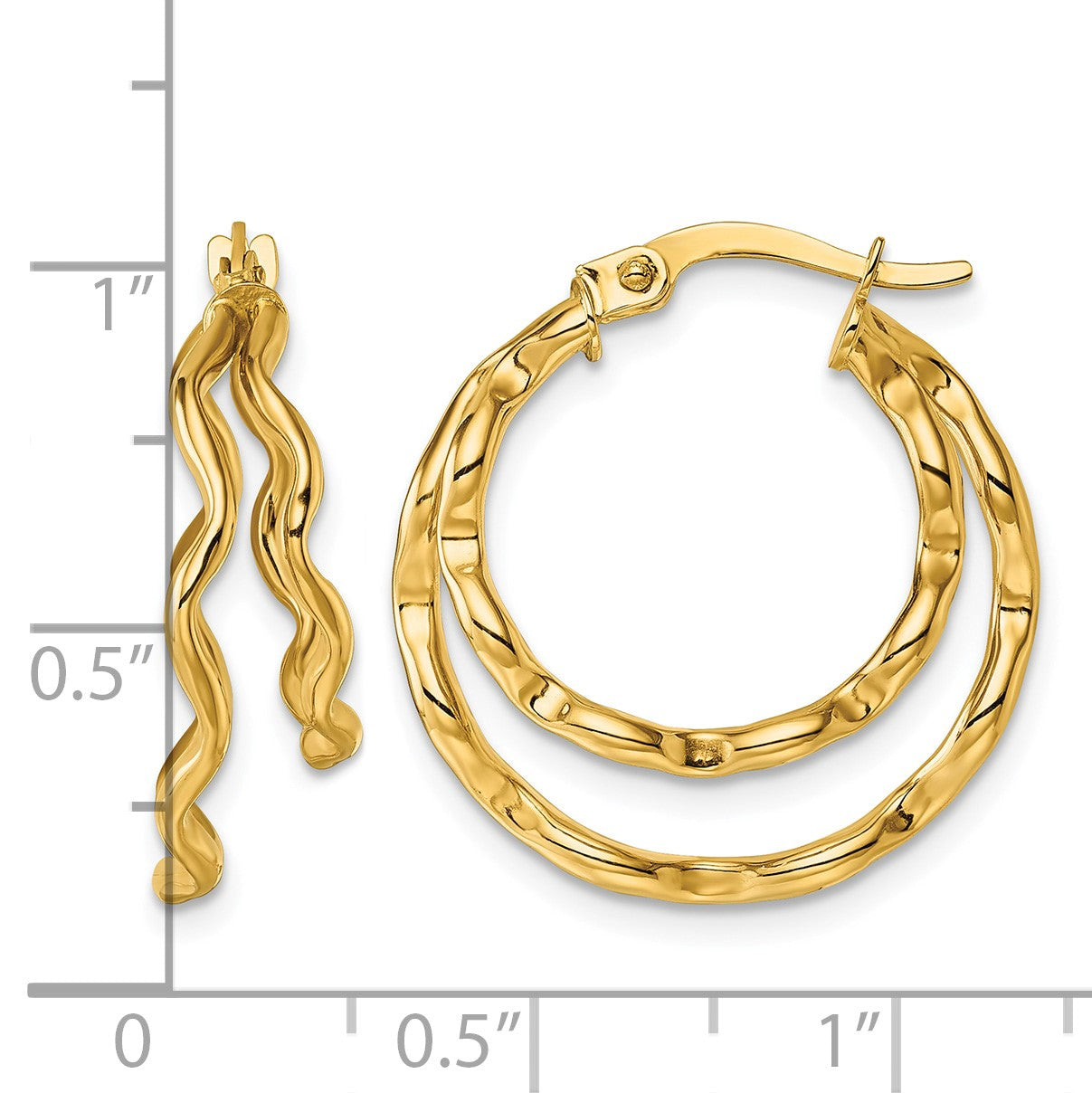 14k Polished Wavy Double Circle Hoop Earrings