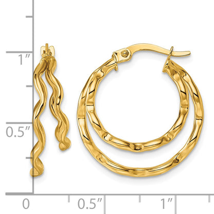 14k Polished Wavy Double Circle Hoop Earrings