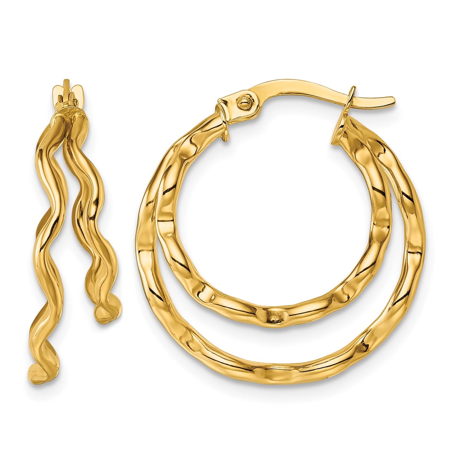 14k Polished Wavy Double Circle Hoop Earrings