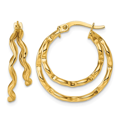 14k Polished Wavy Double Circle Hoop Earrings