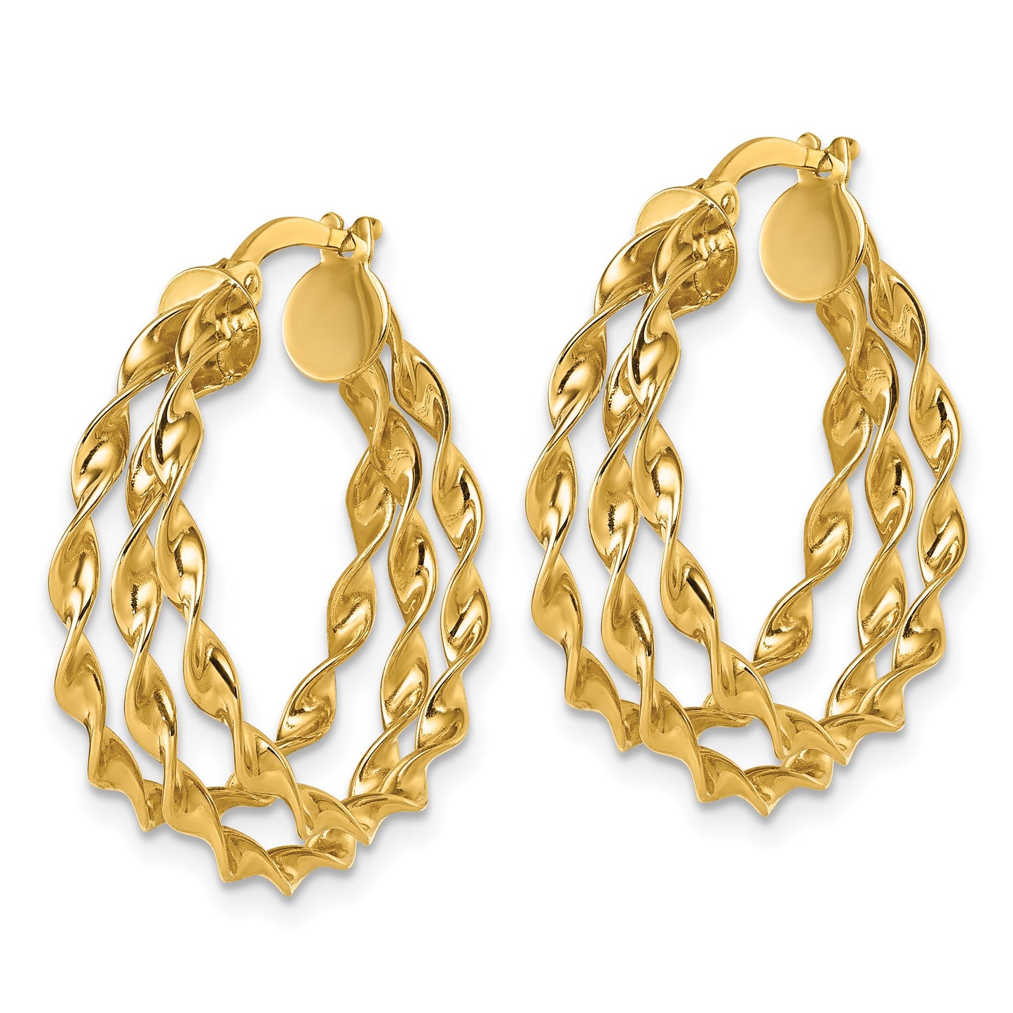 14k Polished Three Strand Circle Twisted Hoop Earrings