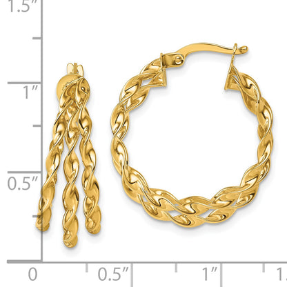 14k Polished Three Strand Circle Twisted Hoop Earrings
