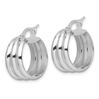 14K White Gold Polished Triple Row Hoop Earrings