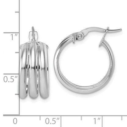 14K White Gold Polished Triple Row Hoop Earrings