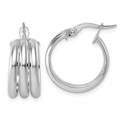 14K White Gold Polished Triple Row Hoop Earrings