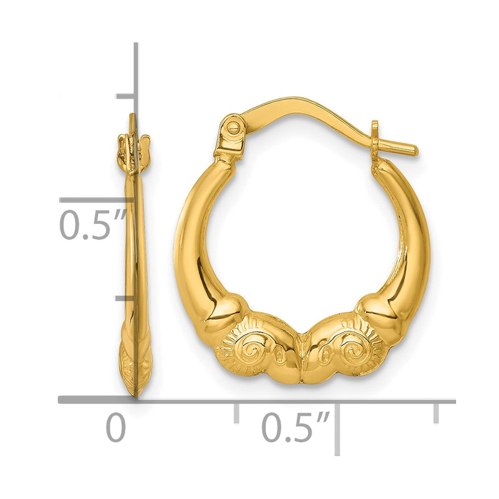 14k Polished Ram Head Hoop Earrings