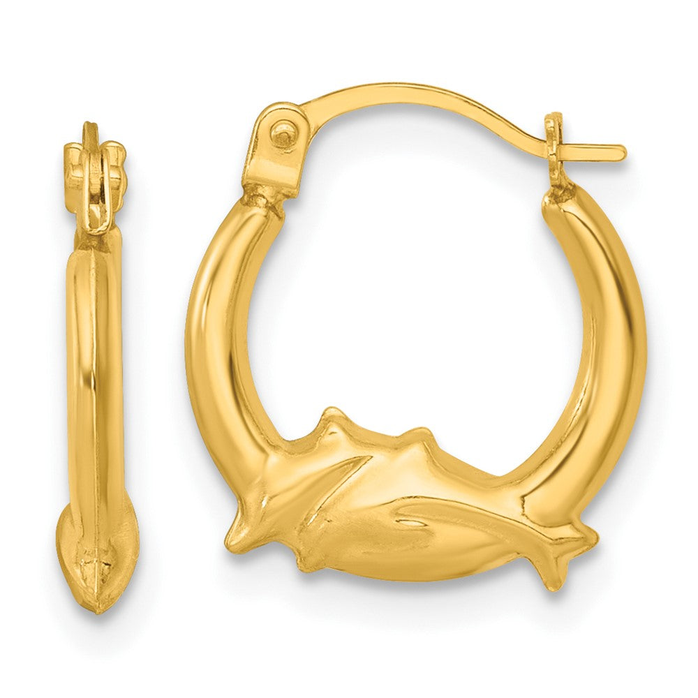 14k Polished Dolphins Hoop Earrings