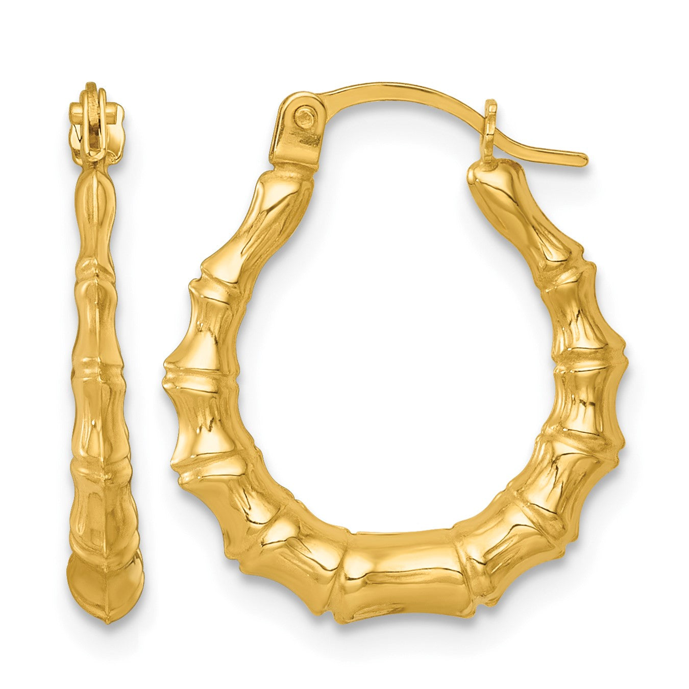 14k Polished 16.00mm Bamboo Hollow Hoop Earrings