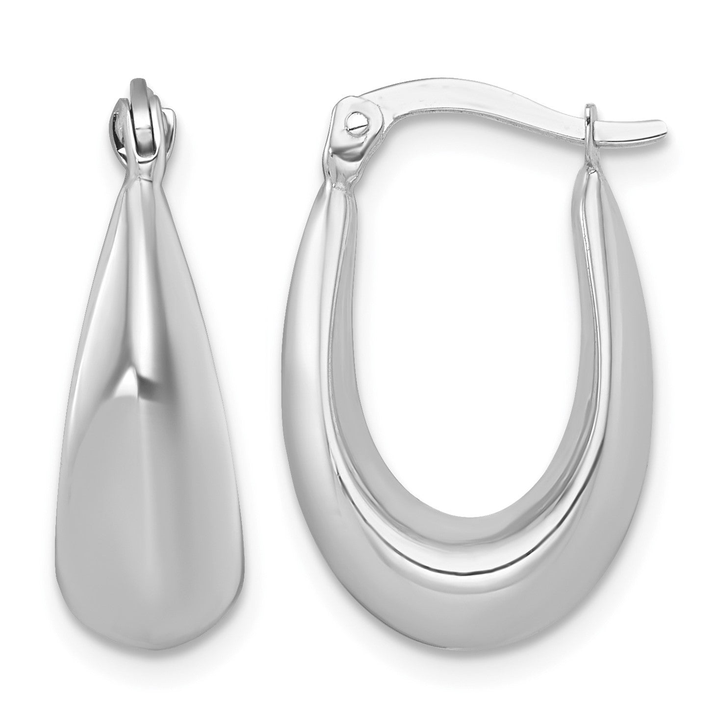 14k White Gold Polished Tapered Hollow Hoop Earrings