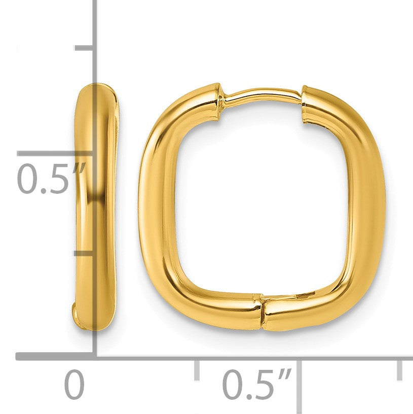 14K Polished Square Endless Tube Hoop Hinged Earrings