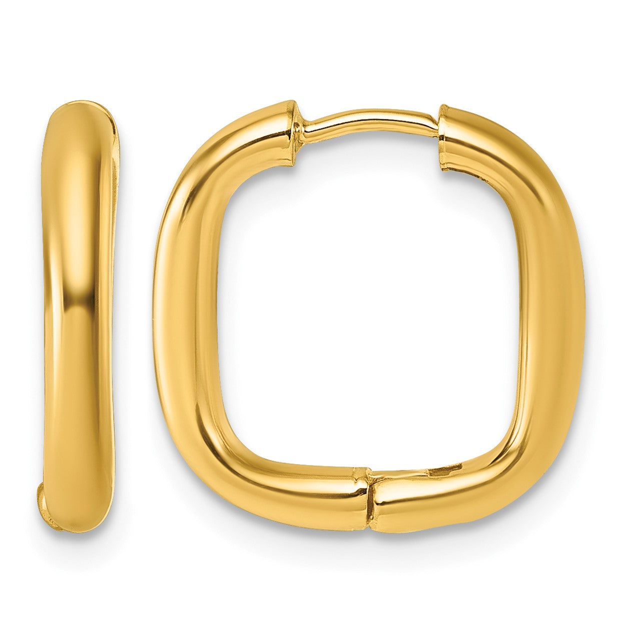 14K Polished Square Endless Tube Hoop Hinged Earrings