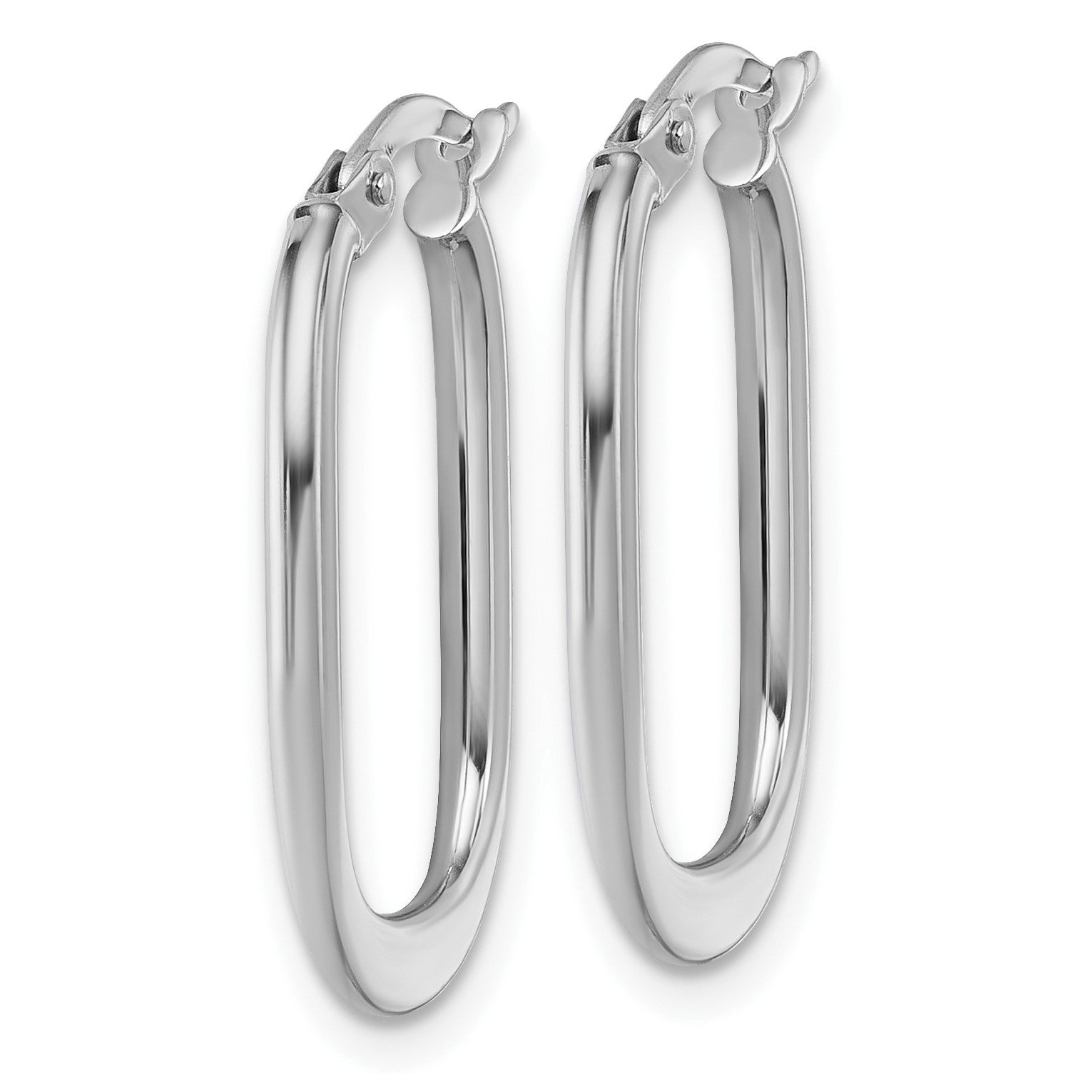 14k White Gold Polished Oval Tapered Tube Hoop Earrings