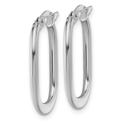 14k White Gold Polished Oval Tapered Tube Hoop Earrings