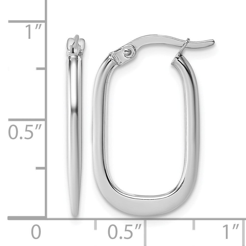 14k White Gold Polished Oval Tapered Tube Hoop Earrings