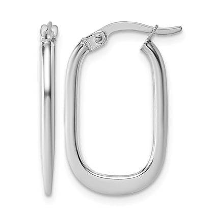 14k White Gold Polished Oval Tapered Tube Hoop Earrings