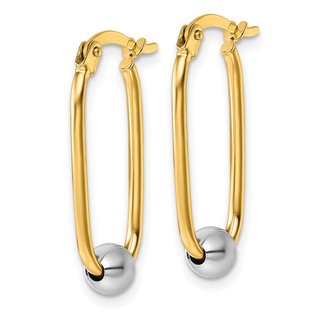 14k Two-tone Polished with Bead Oval Hoop Earrings