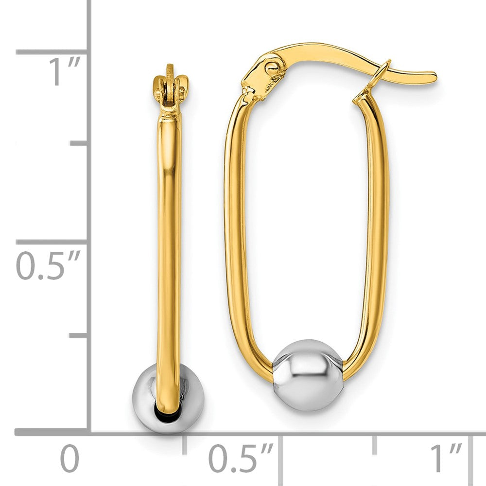 14k Two-tone Polished with Bead Oval Hoop Earrings