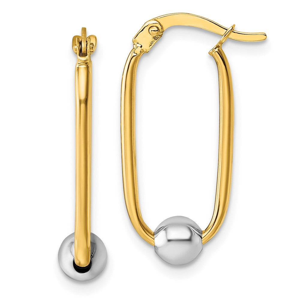 14k Two-tone Polished with Bead Oval Hoop Earrings