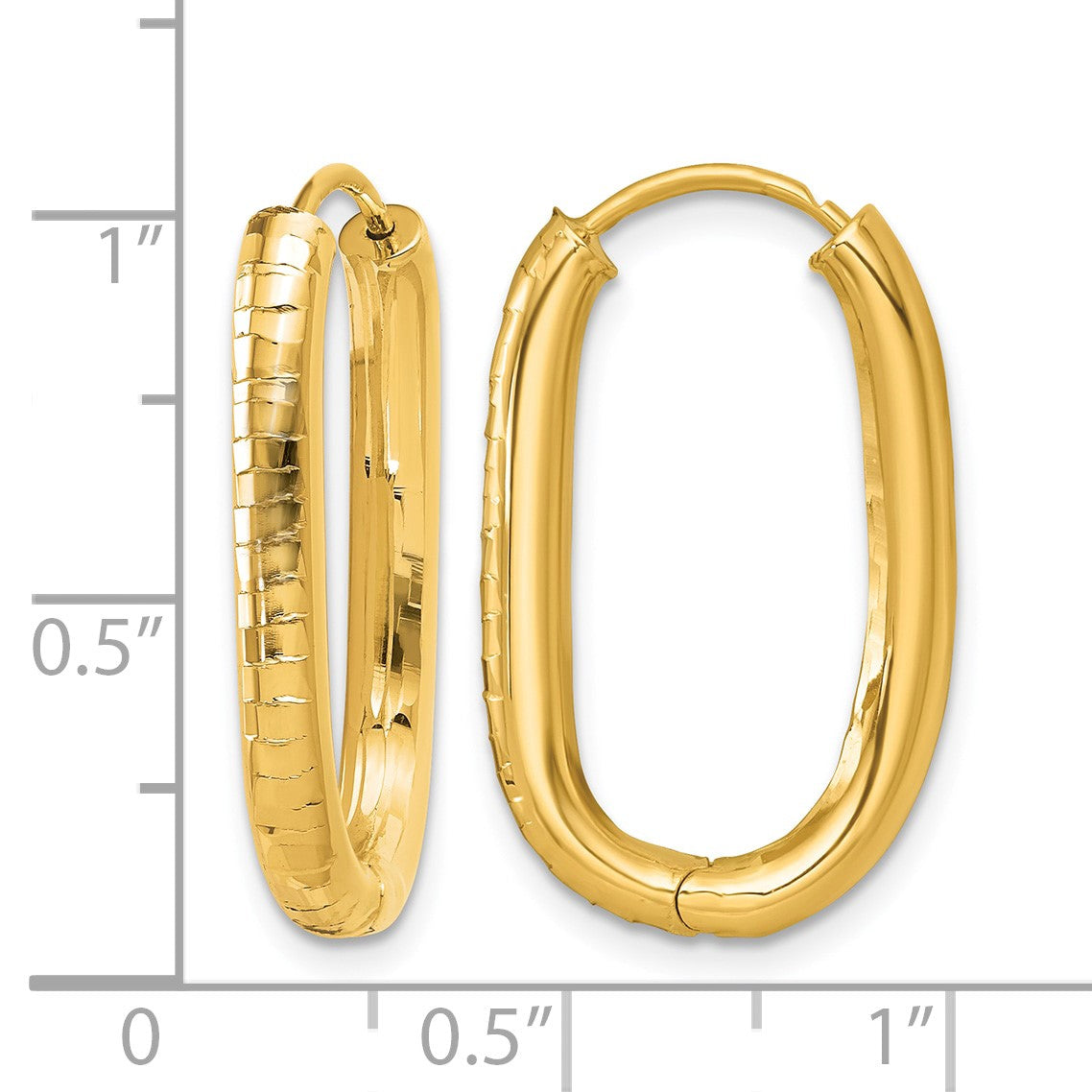 14k Polished 3.25mm Textured Oval Hinged Hoop Earrings