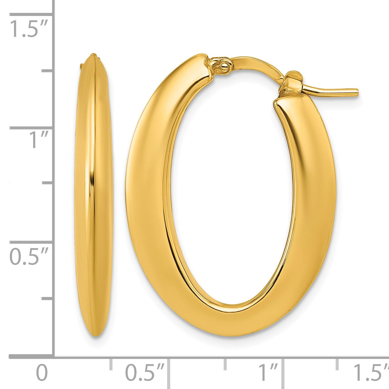 14k Polished Knife-edge 4mm x 30mm Puffed Oval Hoop Earrings