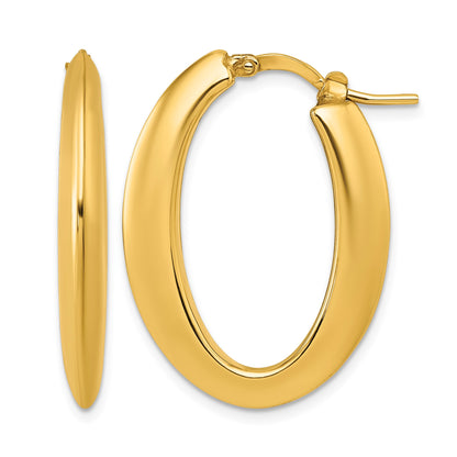 14k Polished Knife-edge 4mm x 30mm Puffed Oval Hoop Earrings