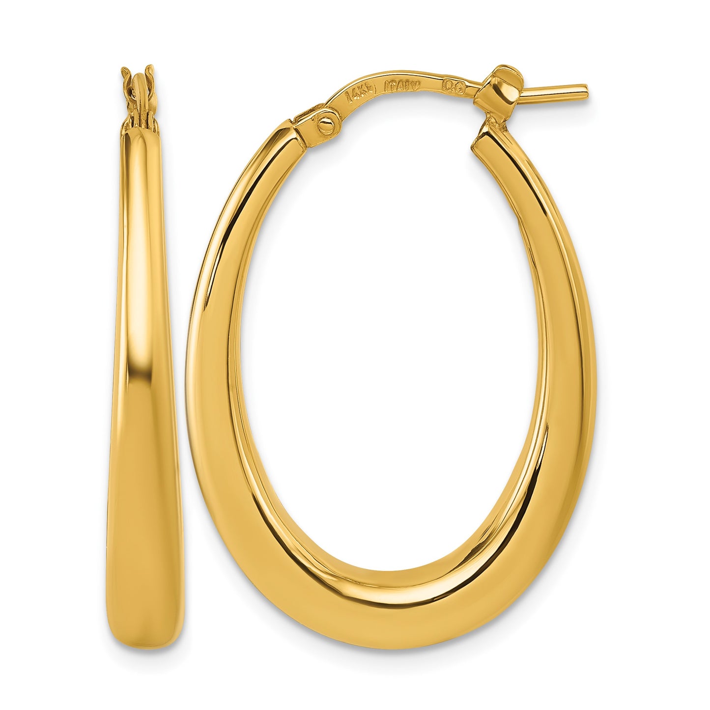 14k Polished 4mm x 30mm Graduated Puffed Oval Hoop Earrings