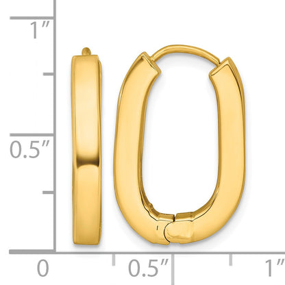 14k Polished 3.25mm Oval Square Tube Hinged Hoop Earrings