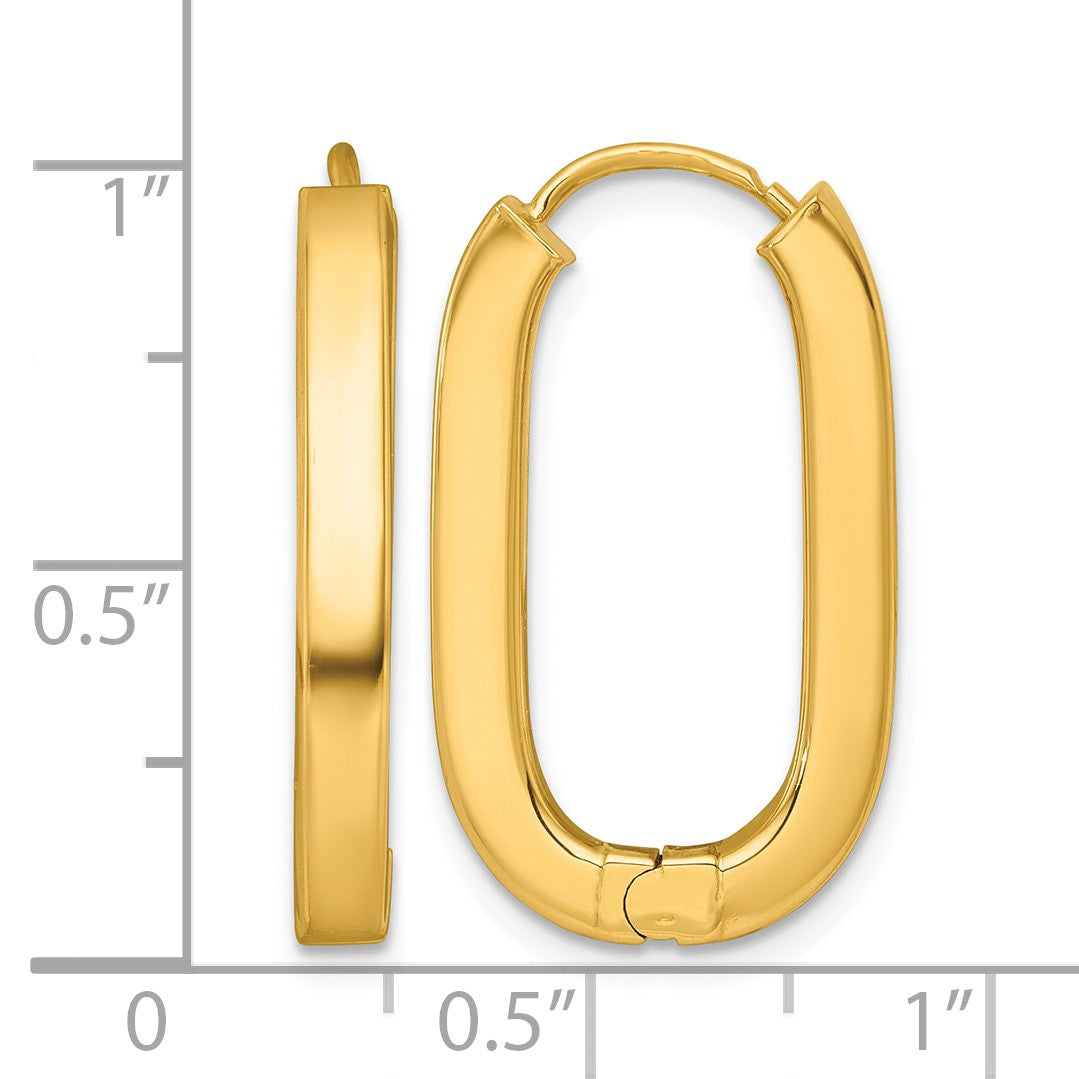 14k Polished 3.25mm Oval Square Tube Hinged Hoop Earrings