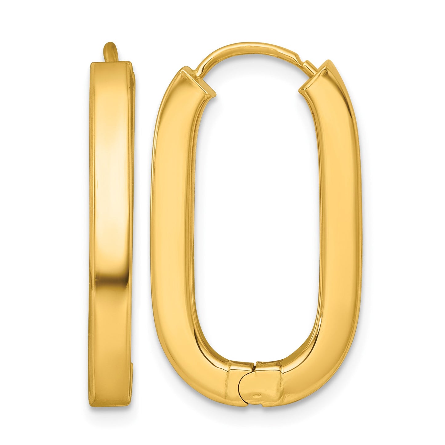 14k Polished 3.25mm Oval Square Tube Hinged Hoop Earrings