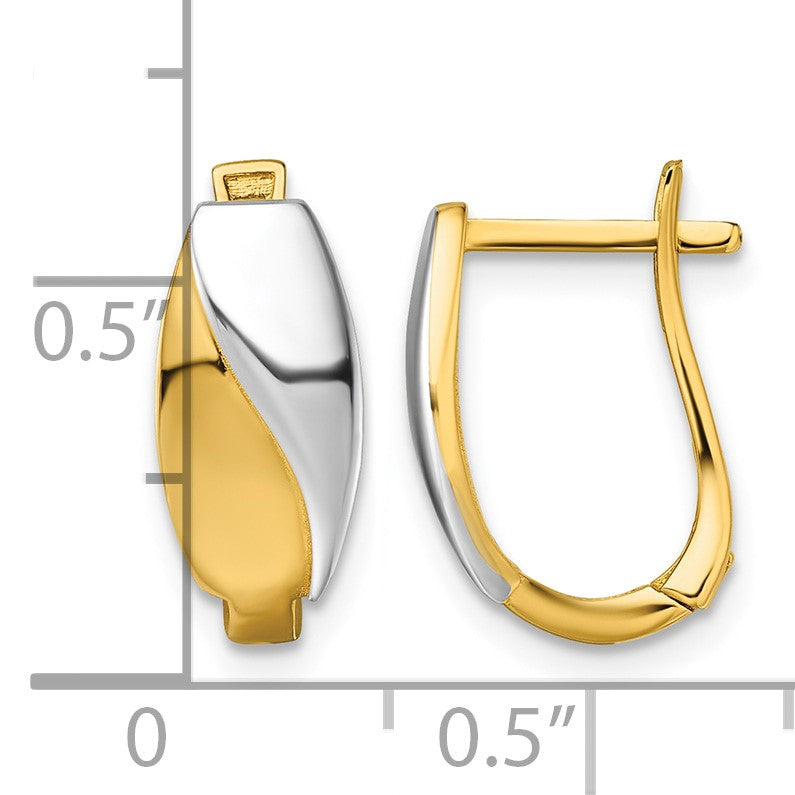 14k with White Rhodium Polished Hinged Hoop Earrings