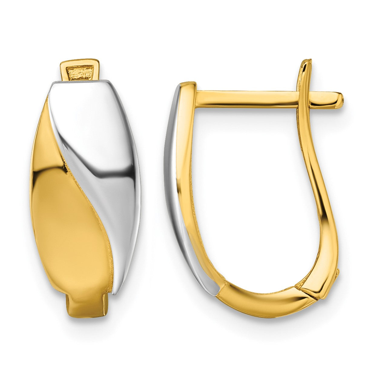 14k with White Rhodium Polished Hinged Hoop Earrings
