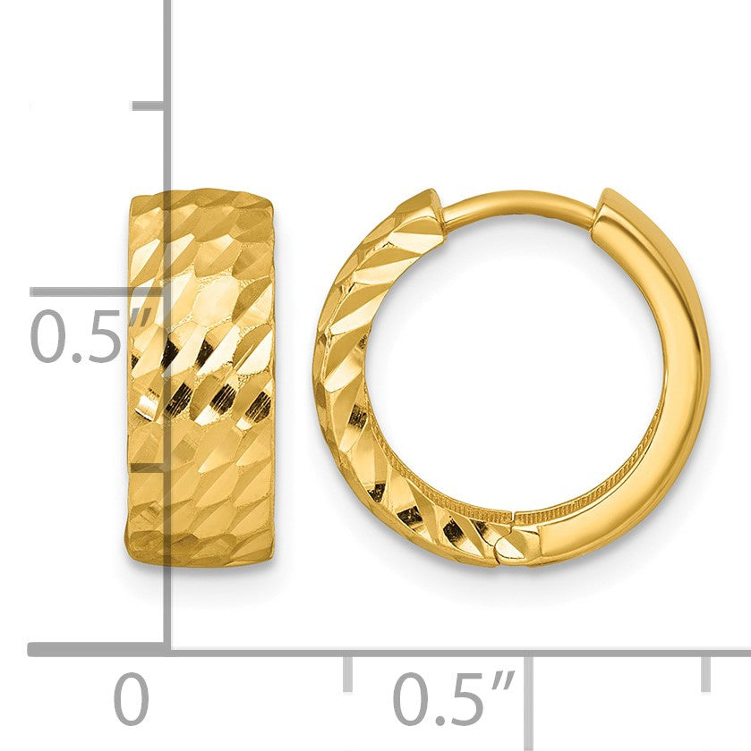 14k Polished 5.0mm Diamond-cut Round Hinged Hoop Earrings